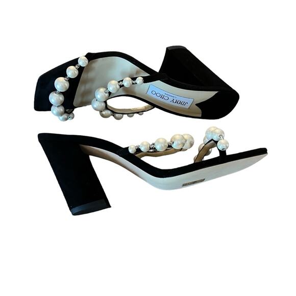 Jimmy Choo Amara 85mm Pearl Straps Suede Block Heels Mules NEW EU 35 US 5 - Picture 9 of 14